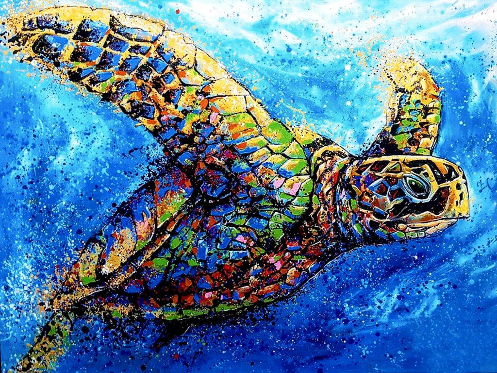 Turtle in the Deep Blue Diamond Paintings Kit