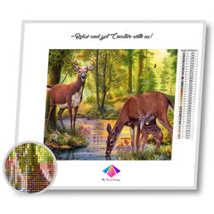 Deer Family by the Stream Diamond painting kit