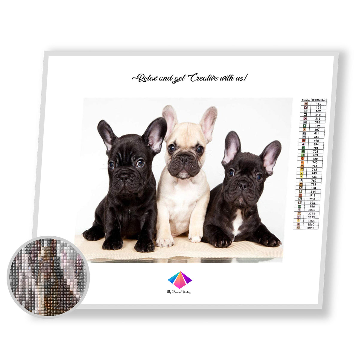 Frenchie Trio Diamond painting kit