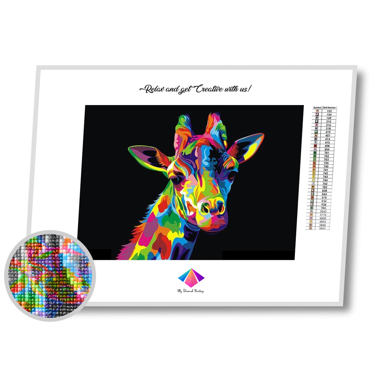 Giraffe in Rainbow Diamond painting kit