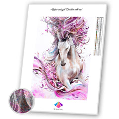 Ivory Horse in Bloom Diamond painting kit