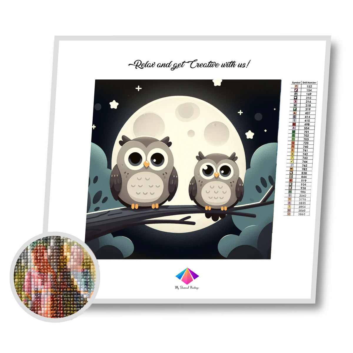 White Owls In Moonlight Diamond Painting Kit